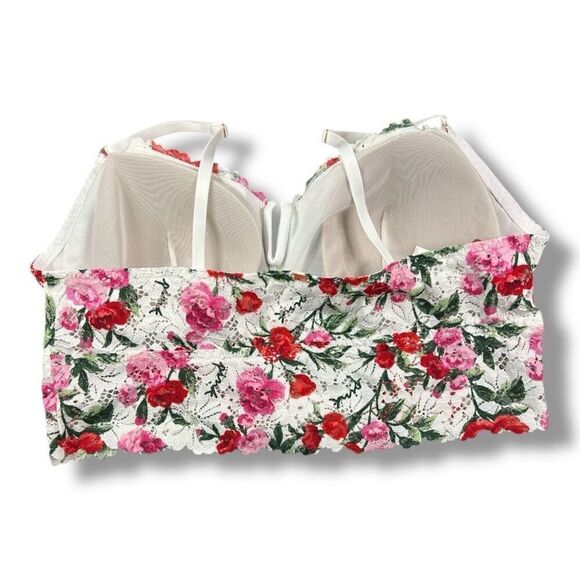 Pink Bralette Floral Lace Bra Removable Cups Wirefree Size Extra Extra Large - Picture 2 of 7